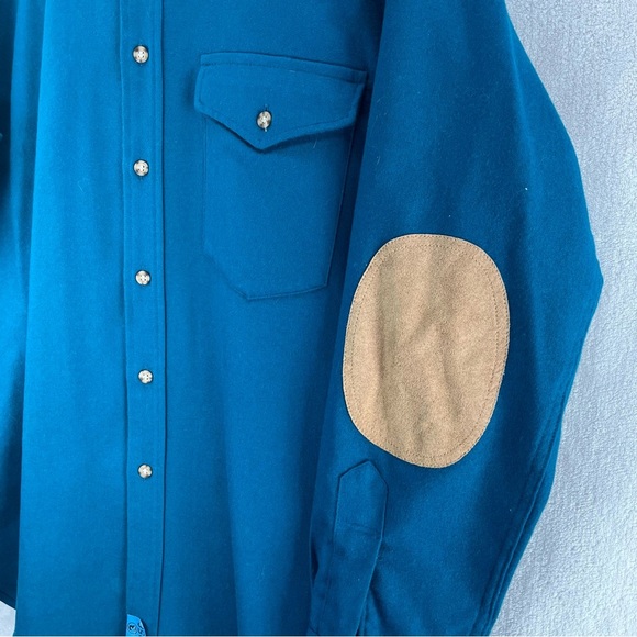 Vintage Pendleton Lobo Long Sleeve Shirt Blue Medium Elbow Patch Pure Wool - Picture 3 of 12